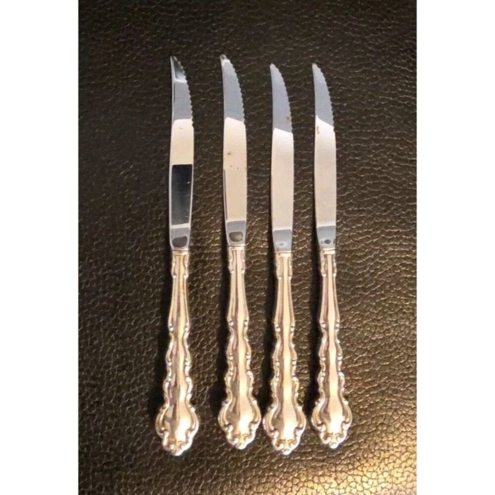 Oneida Community Silverplate Modern Baroque 4 Steak Serrated Dinner Knives Knife